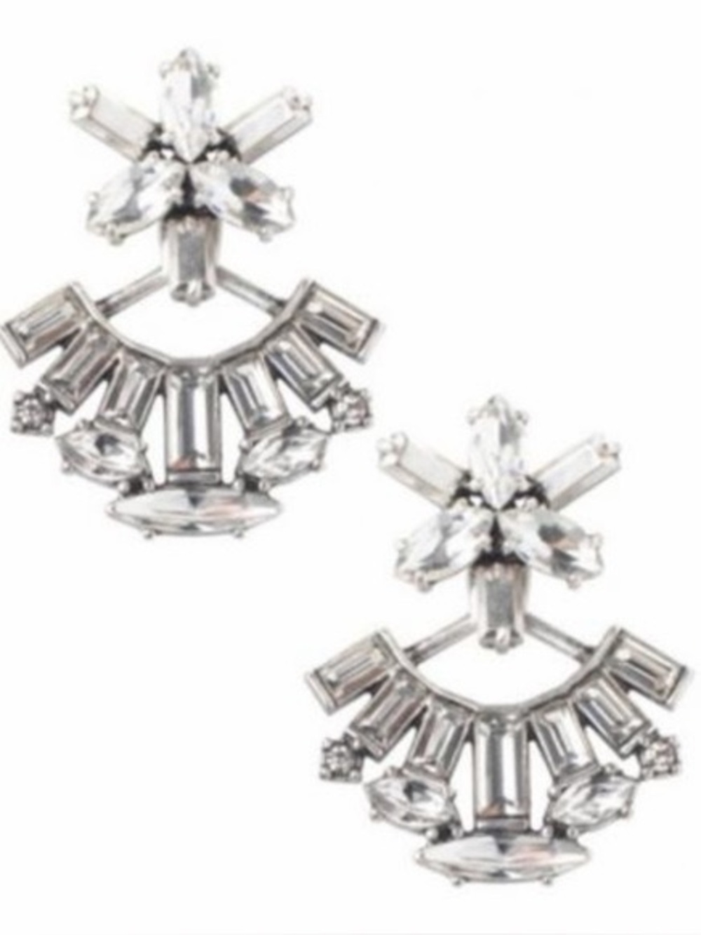 Stella & Dot Silver Crystal Fan Drop Earrings with Pearl Studs